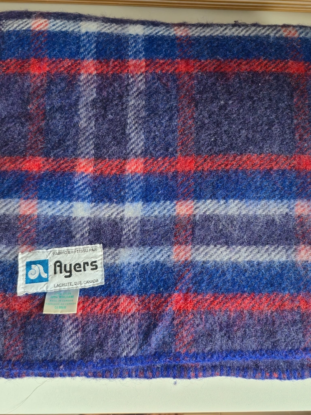 Vintage Ayers of Lachute Wool Blend Blanket - Blue & Red Plaid (52" x 55")